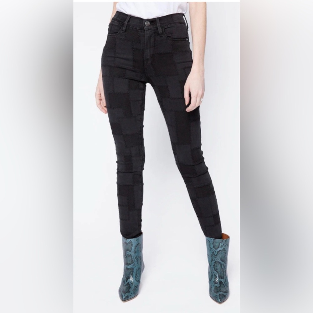 Frame Le High Skinny Laser Patchwork Jeans In Black Noir Multi Size 26.